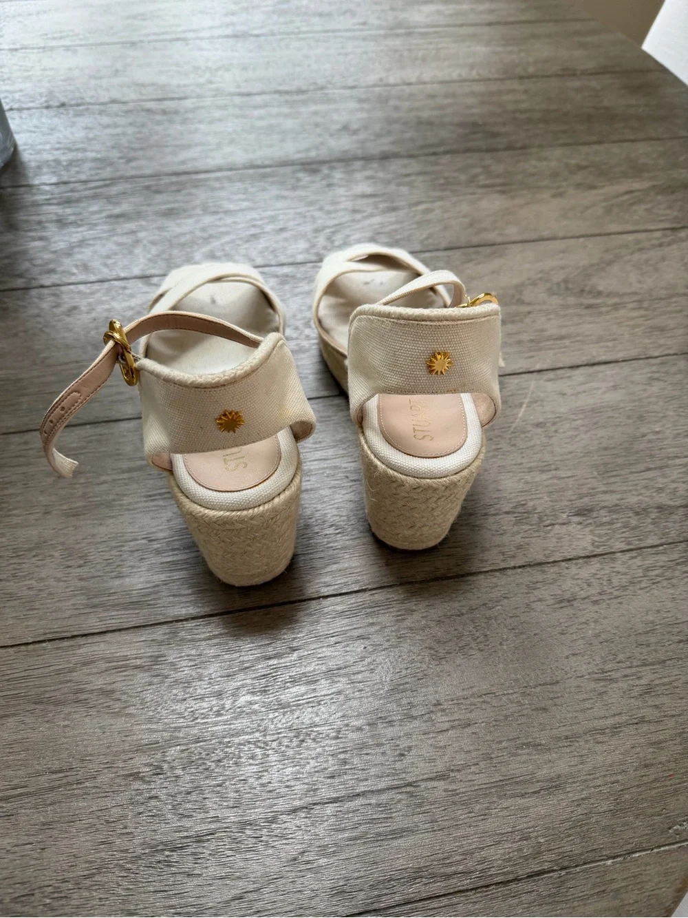 Stuart Weitzman Ivory Cross-Strap Espadrille Wedges